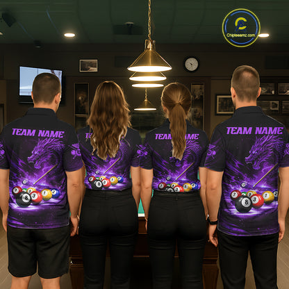 Purple Funny Dragon Thunder Ball Pool Billiard Team Shirt For Women Custom Billiards Ball Attire NYN3042