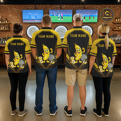 Funny Banana Mascot Black And Yellow Darts Jersey For Women Custom Polo & 1/4 Zip Darts Team Shirts NYN3206