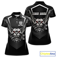 Load image into Gallery viewer, Black Bulldog Holding Arrows Womnen's Team Shirt - Custom Name For Darts Jersey NYN0512