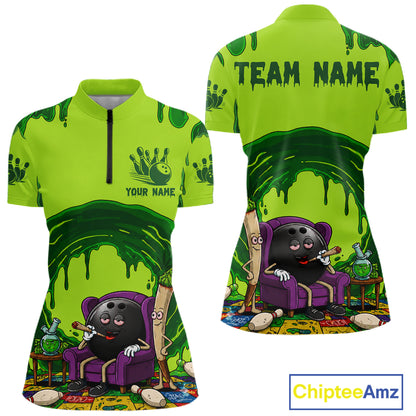 Smoking Funny Ball & Pins Bowling Shirt For Women Personalized Bowling Team Tournament Jersey NYN3749