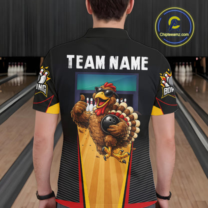 Funny Rooster Black & Red Bowling Polo Quarter-Zip Shirt For Men Custom Bowling Team Jersey NYN3750