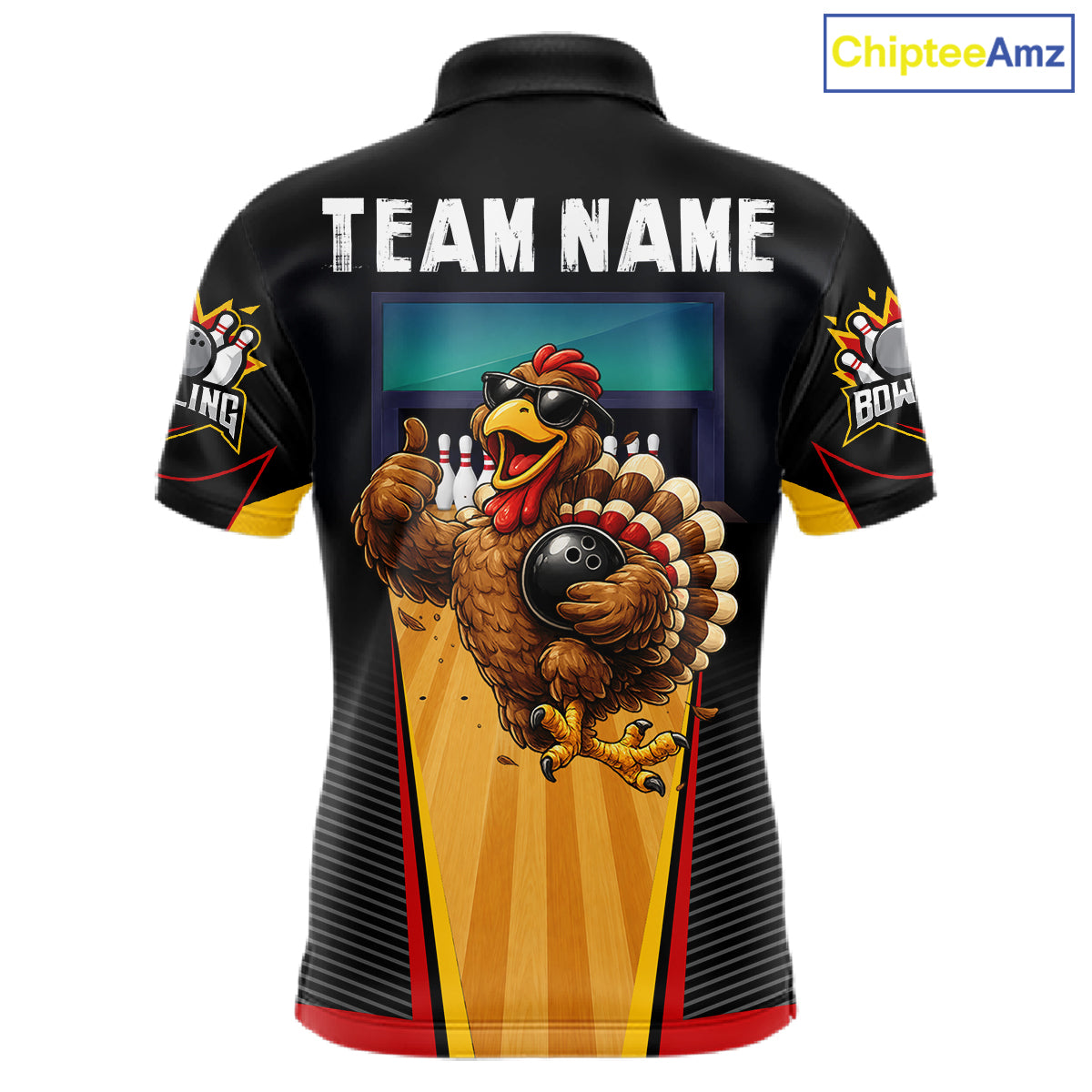 Funny Rooster Black & Red Bowling Polo Quarter-Zip Shirt For Men Custom Bowling Team Jersey NYN3750