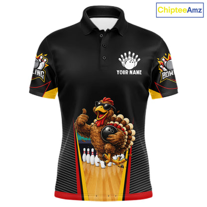 Funny Rooster Black & Red Bowling Polo Quarter-Zip Shirt For Men Custom Bowling Team Jersey NYN3750