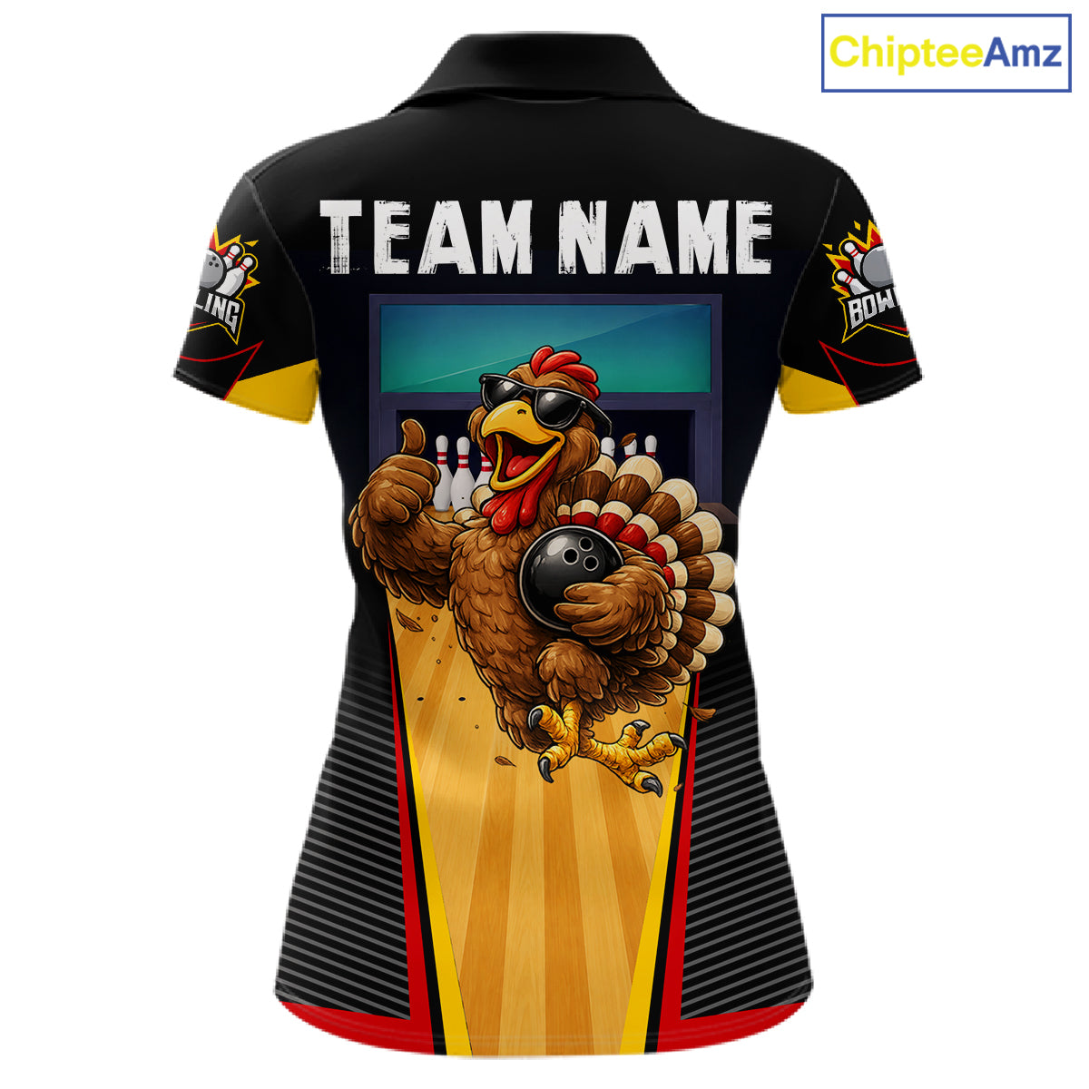 Funny Rooster Black & Red Bowling Polo Quarter-Zip Shirt For Women Custom Bowling Team Jersey NYN3750