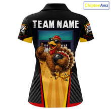 Load image into Gallery viewer, Funny Rooster Black &amp; Red Bowling Polo Quarter-Zip Shirt For Women Custom Bowling Team Jersey NYN3750