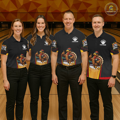 Funny Rooster Black & Red Bowling Polo Quarter-Zip Shirt For Women Custom Bowling Team Jersey NYN3750