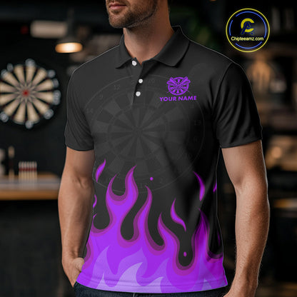 Custom Purple Flames Skull Dartboard Polo Darts Shirt For Men Outfit Dart Team Jersey NYN0994
