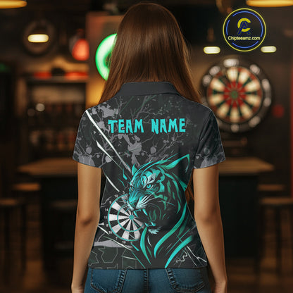 Women's Dart Polo Team Shirt Fierce Tiger Dartboard - Personalized Darts Team | Turquoise NYN1017