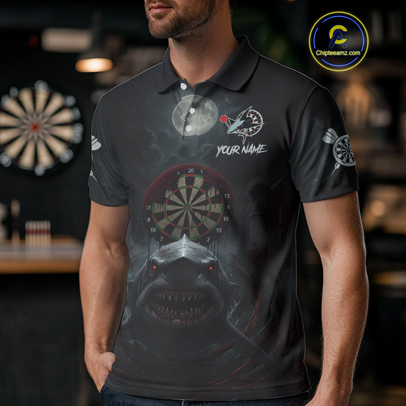Black And Red Gothic Shark Dartboard Custom Men Darts Polo Shirt Shark Dart Jerseys NYN1921