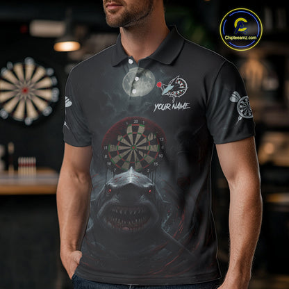 Black And Red Gothic Shark Dartboard Custom Men Darts Polo Shirt Shark Dart Jerseys NYN1921