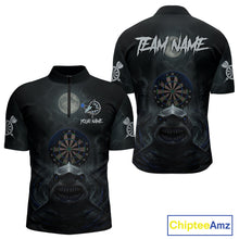 Load image into Gallery viewer, Black And Blue Gothic Shark Dartboard Custom Men Darts Quarter-Zip Shirt Shark Dart Jerseys NYN1922