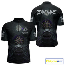 Load image into Gallery viewer, Black And Purple Gothic Shark Dartboard Custom Men Darts Quarter-Zip Shirt Shark Dart Jerseys NYN1923