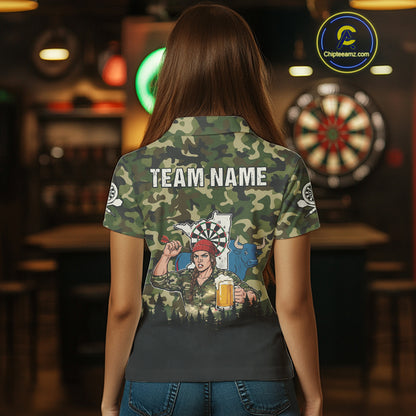 Custom Camouflage Human & Funny Beer Bull Dartboard Women Darts Polo Shirt Dart Jerseys NYN1925