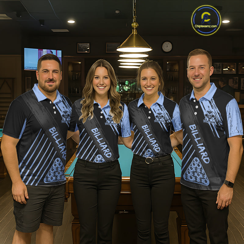 Light-Blue Grunge Billiard Ball Pool Men Polo & 1/4-Zip Shirt Custom 8 Ball Billiards Jerseys NYN2452