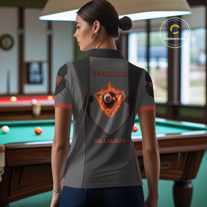 Fire Flame 8 Ball Pool Polo & 1/4-Zip Team Shirt For Women Custom Billiards Ball Apparel|Red NYN2456