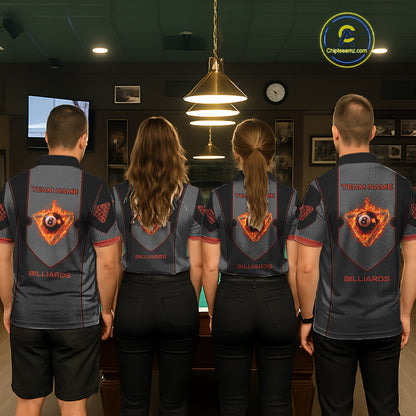 Fire Flame 8 Ball Pool Polo & 1/4-Zip Team Shirt For Women Custom Billiards Ball Apparel|Red NYN2456