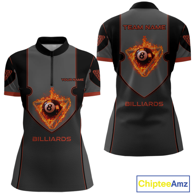 Fire Flame 8 Ball Pool Polo & 1/4-Zip Team Shirt For Women Custom Billiards Ball Apparel|Red NYN2456
