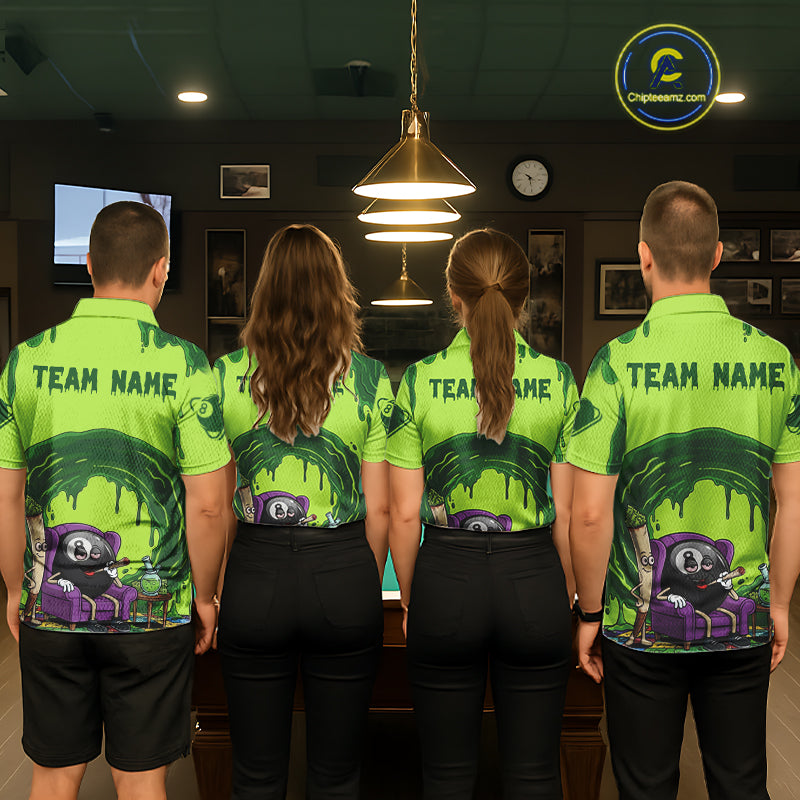 Green Dripping Funny Smoking 8 Ball Billiard Pool Shirt For Men Custom Billiard Team Jerseys NYN3047