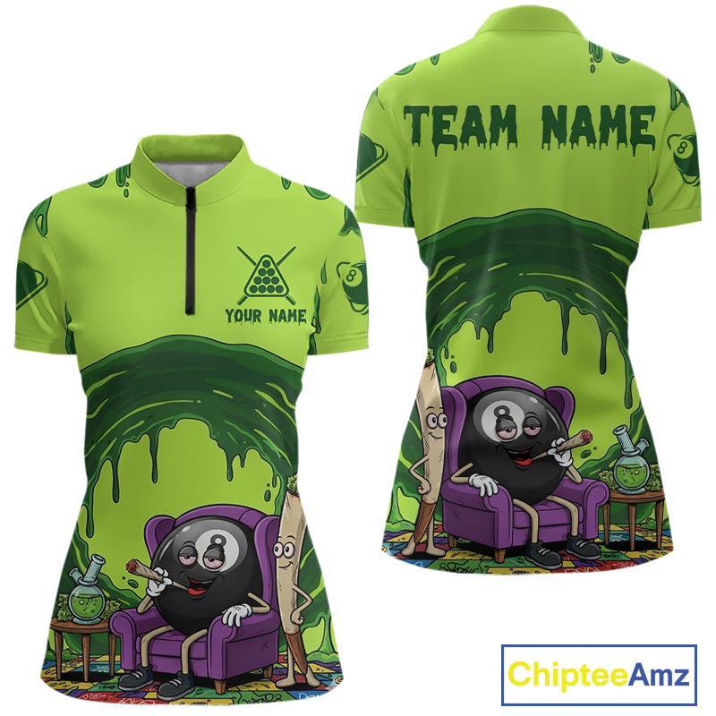 Green Dripping Funny Smoking 8 Ball Billiard Pool Shirt For Women Custom Billiard Team Jerseys NYN3047