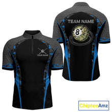 Load image into Gallery viewer, Camo 8 Ball Pool Billiard Polo &amp; 1/4-Zip Shirt For Men Custom Blue And Black Billiard Team Attire NYN3049