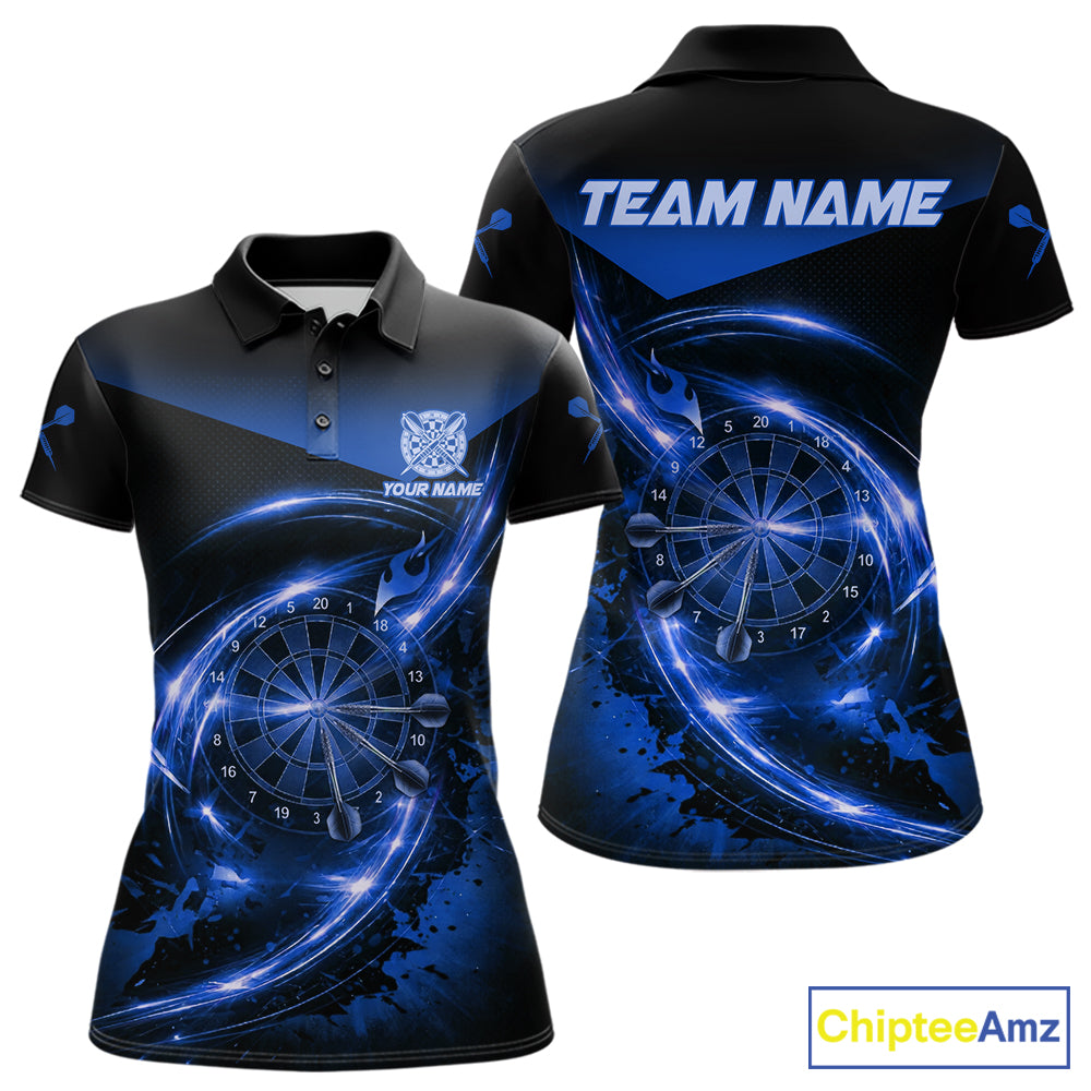 Thunder Blue Dartboard Women Dart Polo & 1/4-Zip Shirt Custom Name Splatter Dart Jersey For Darters NYN3208