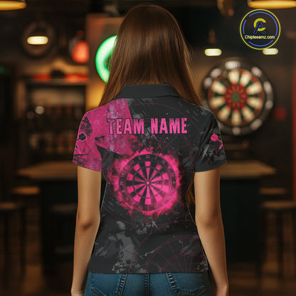 Black And Pink Smoking Dartboard Women Dart Polo 1/4-Zip Shirt Custom Grunge Dart Team Attire NYN3214