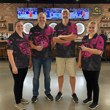 Load image into Gallery viewer, Black And Pink Smoking Dartboard Men Dart Polo 1/4-Zip Shirt Custom Grunge Dart Team Attire NYN3214