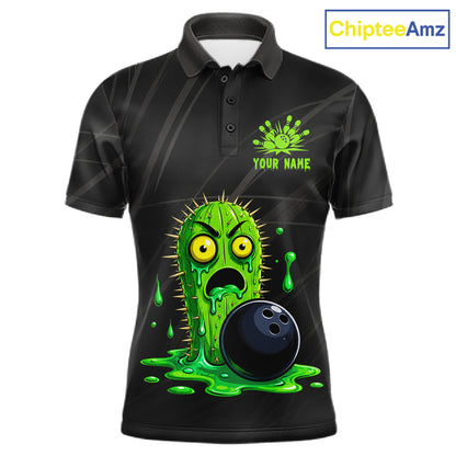 Men's funny green cactus bowling polo shirt mockup custom bowling team jersey cactus bowling apparel