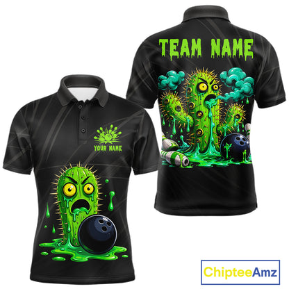 Men's funny green cactus bowling polo shirt mockup custom bowling team jersey cactus bowling apparel