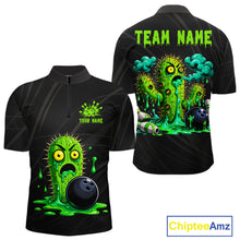 Load image into Gallery viewer, Men's funny green cactus bowling quarter zip shirt mockup custom bowling team jersey cactus bowling apparel