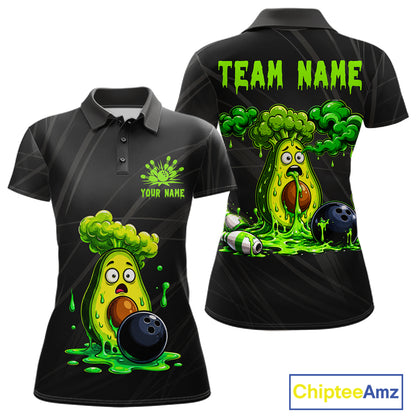 Women's funny avocado bowling polo shirt mockup custom bowling team jersey avocado bowling apparel