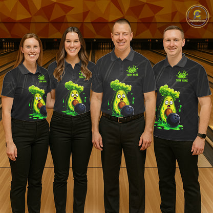 Bowling team wearing funny avocado bowling shirts custom bowling team jerseys for league and tournament play