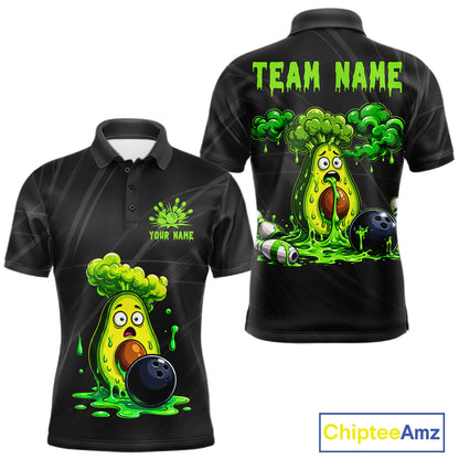 Men's funny avocado bowling polo shirt mockup custom bowling team jersey avocado bowling apparel