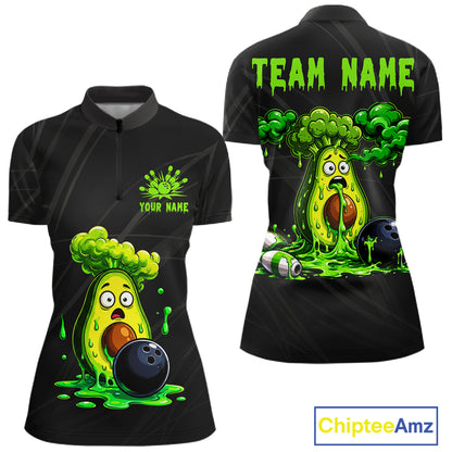 Women's funny avocado bowling quarter zip shirt mockup custom bowling team jersey avocado bowling apparel