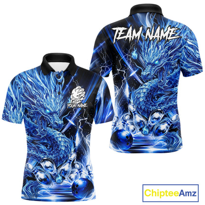 Men's thunder lightning blue dragon bowling polo shirt mockup custom bowling team jersey