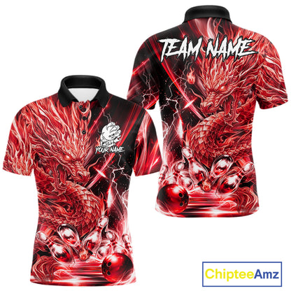 Men's thunder lightning red dragon bowling polo shirt mockup custom bowling team jersey