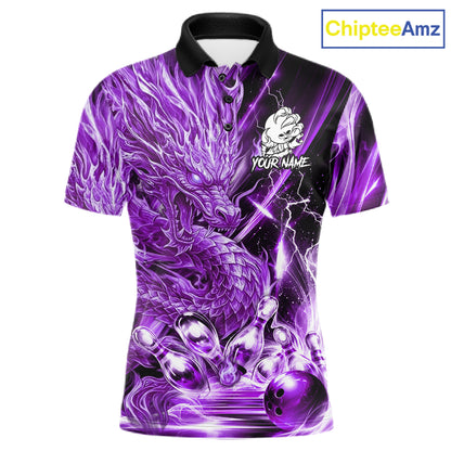 Men's thunder lightning purple dragon bowling polo shirt mockup custom bowling team jersey
