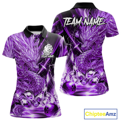 Women's thunder lightning purple dragon bowling polo shirt mockup custom bowling team jersey