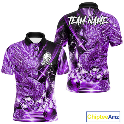Men's thunder lightning purple dragon bowling polo shirt mockup custom bowling team jersey