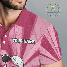 Load image into Gallery viewer, Male golfer wearing custom flamingo golf polo on championship course, premium moisture-wicking golf apparel for golf leagues, golf vacations and country club events.