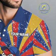Load image into Gallery viewer, Male golfer modeling colorful parrot golf polo during championship event, premium golf clothing for golf lovers, travelers and wildlife enthusiasts. Represents confidence, intelligence and adventurous spirit.