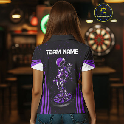 Custom Purple Alien Dartboards Dart Polo Shirts For Women Outfits Alien Dart Team Jerseys NYN1023