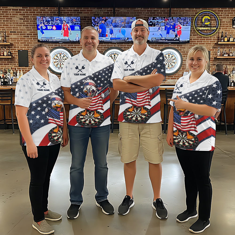Funny Duck Patriotic Dart Shirt For Women Custom American Flag Darts Team Outfits, Darts Gifts NYN4074
