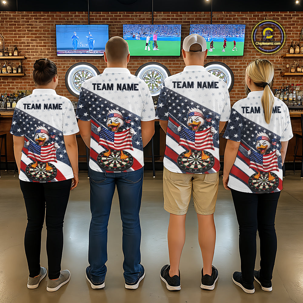 Funny Duck Patriotic Dart Shirt For Women Custom American Flag Darts Team Outfits, Darts Gifts NYN4074
