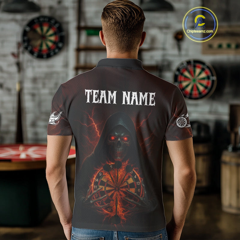 Custom Lightning Red Bone Skeleton Dartboard Dart Men Polo Jerseys Dart Shirt Gifts NYN1649