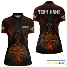 Load image into Gallery viewer, Custom Lightning Red Bone Skeleton Dartboard Dart Women Quarter-Zip Jerseys Dart Shirt Gifts NYN1649