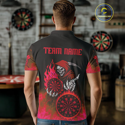 Custom Red Flames Dartboard Horror Grim Reaper Dart Men Polo Jerseys Outfits Dart Shirt NYN1659