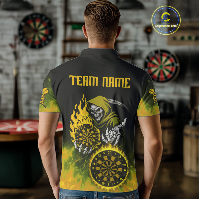 Custom Yellow Flames Dartboard Horror Grim Reaper Dart Men Polo Jerseys Outfits Dart Shirt NYN1660