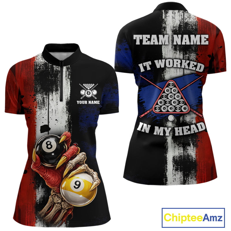 Skull Hoding 9 Ball & 8 Ball Pool Women Billiard Team Shirt Custom Blue & Red Billiards Ball Apparel NYN2468