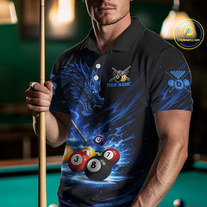 Blue Funny Dragon Thunder Ball Pool Billiard Team Shirt For Men Custom Billiards Ball Attire NYN2469